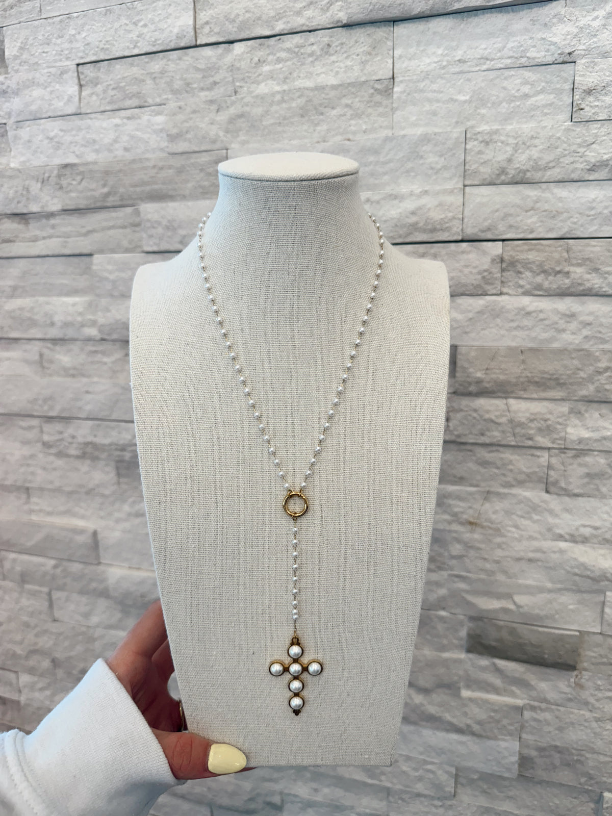 Pearl Long Cross Necklace